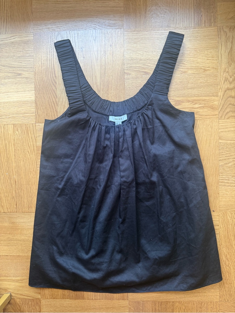 Reiss Corey Black Ruched Strap Cotton Top NWT Size US 0
